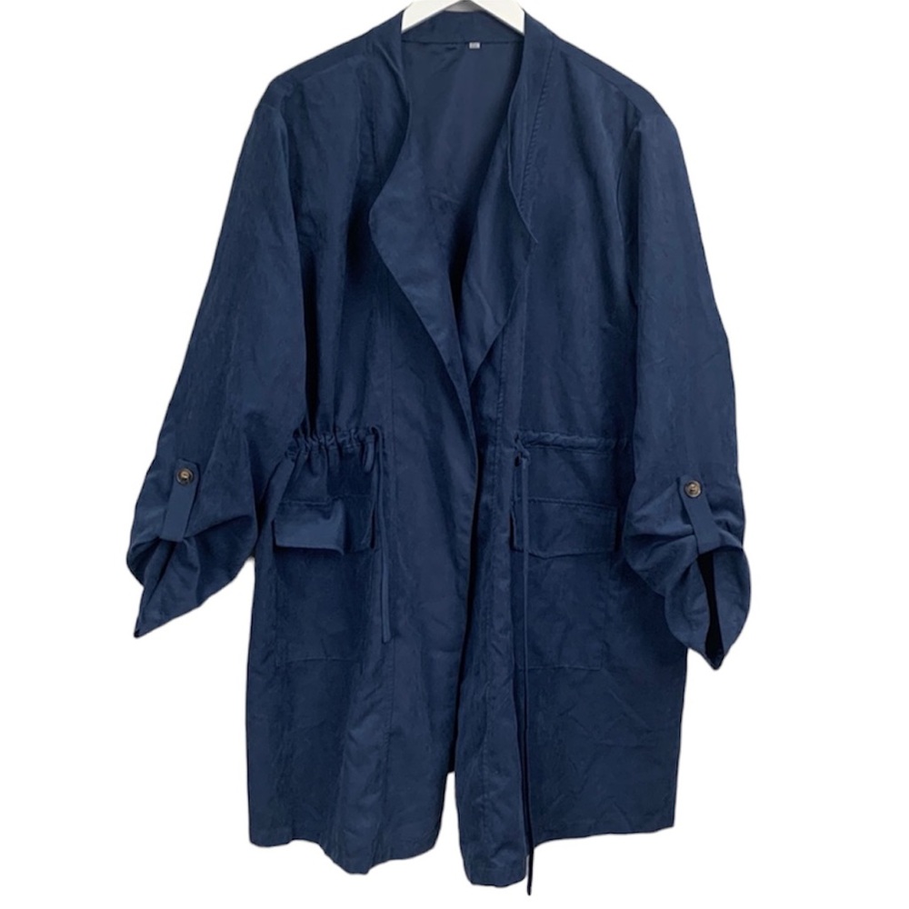 Navy Suede Like Lined Cardigan Jacket Shirt Coverup Size 4XL
